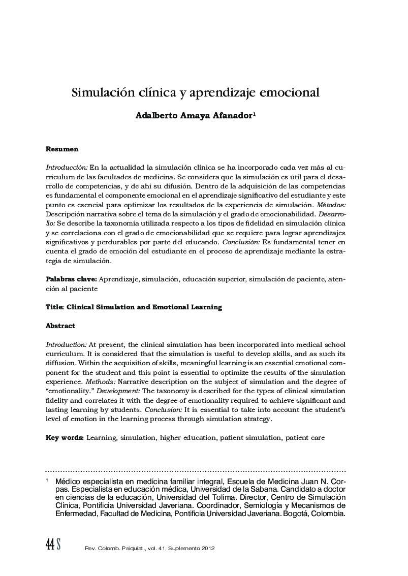 Simulación clÃ­nica y aprendizaje emocional