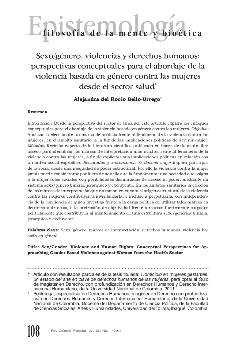 Sexo/género, violencias y derechos humanos: perspectivas conceptuales para el abordaje de la violencia basada en género contra las mujeres desde el sector salud*