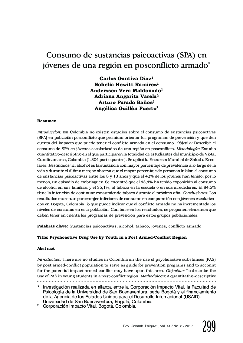 Consumo de sustancias psicoactivas (SPA) en jóvenes de una región en posconflicto armado*