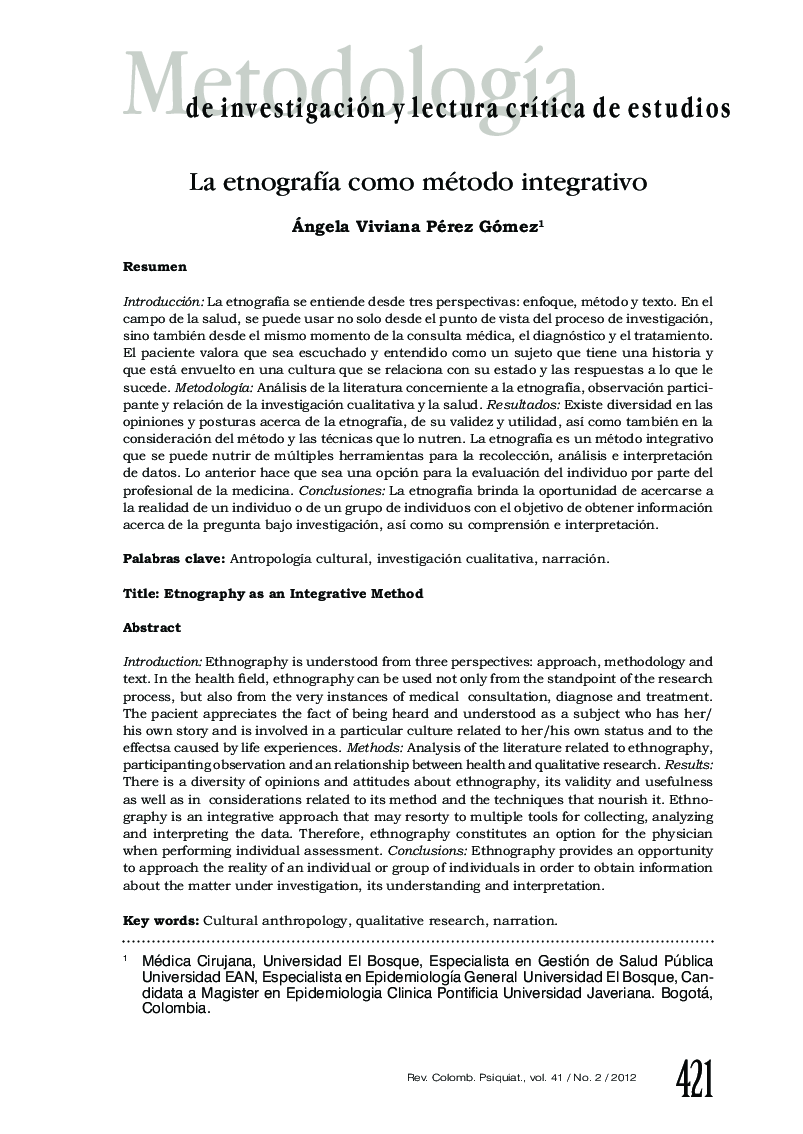 La etnografÃ­a como método integrativo