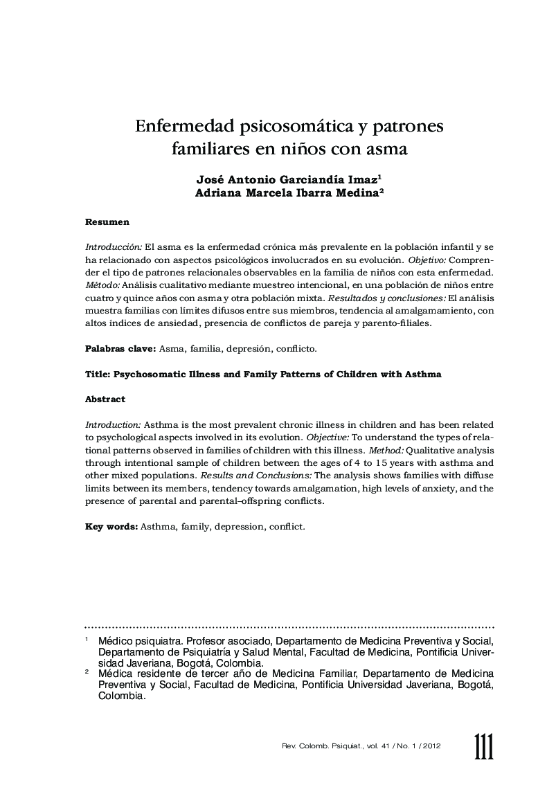 Enfermedad psicosomática y patrones familiares en niños con asma