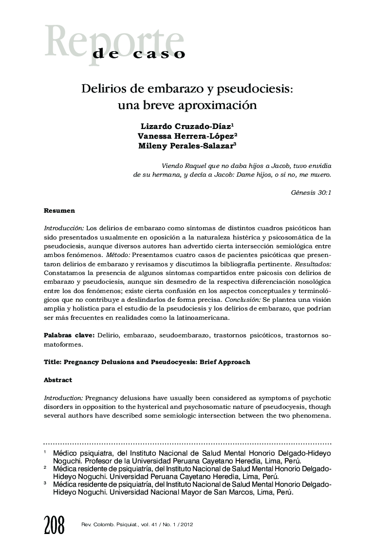 عکس صفحه اول مقاله: Delirios de embarazo y pseudociesis: una breve aproximación Delirios de embarazo y pseudociesis: una breve aproximación