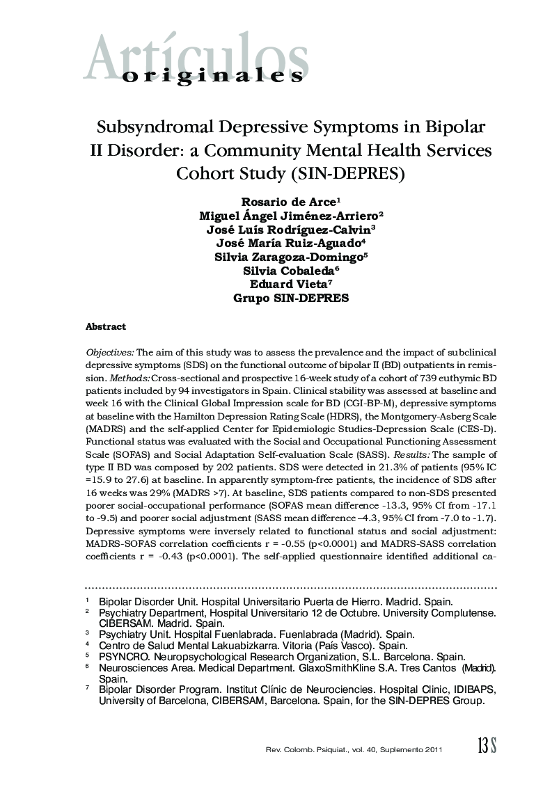 Subsyndromal Depressive Symptoms in Bipolar II Disorder: a Community Mental Health Services Cohort Study (SIN-DEPRES)