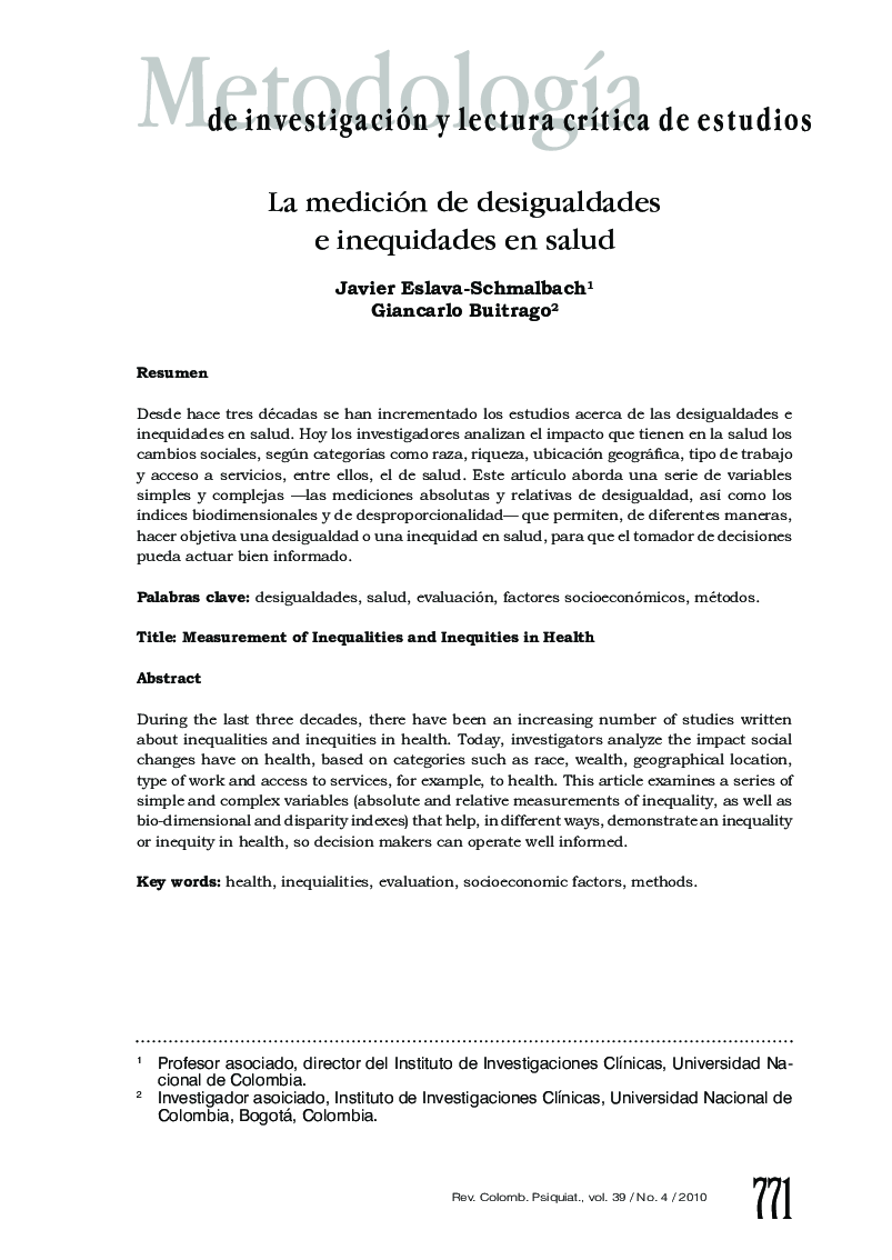 La medición de desigualdades e inequidades en salud