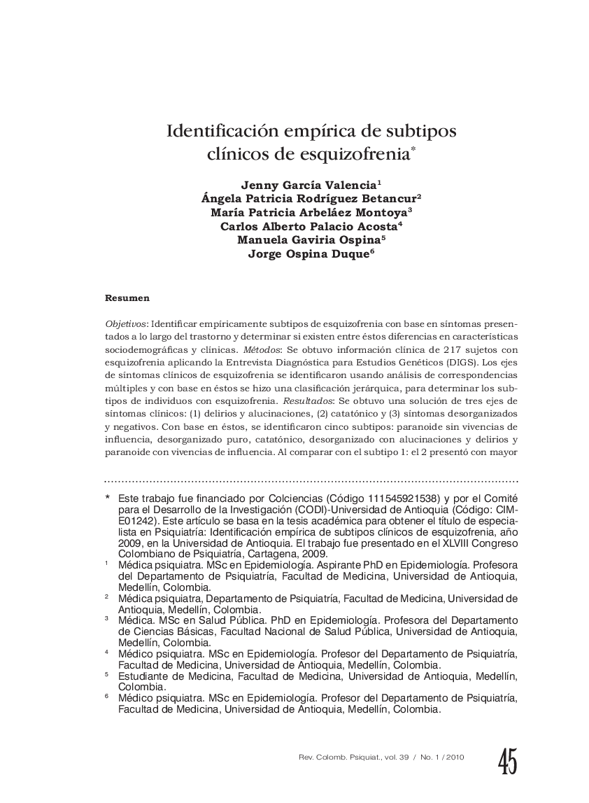 Identificación empÃ­rica de subtipos clÃ­nicos de esquizofrenia*