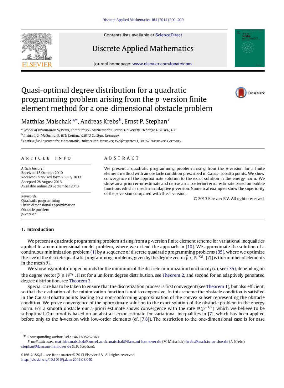 Quasi-optimal degree distribution for a quadratic programming problem arising from the pp-version finite element method for a one-dimensional obstacle problem