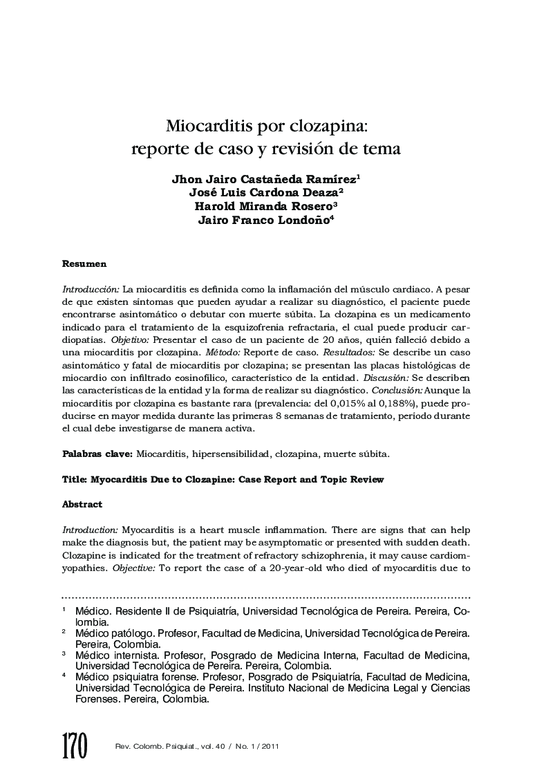 Miocarditis por clozapina: reporte de caso y revisión de tema