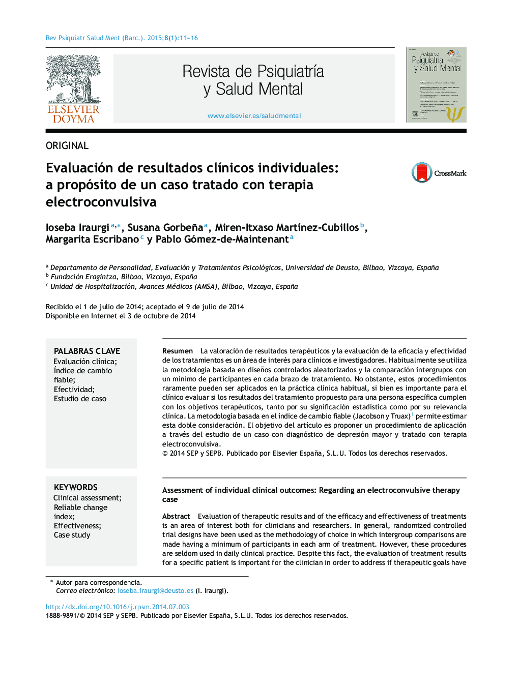 Evaluación de resultados clínicos individuales: a propósito de un caso tratado con terapia electroconvulsiva