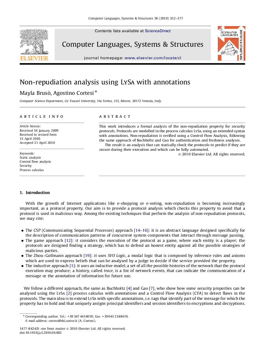 Non-repudiation analysis using LySa with annotations