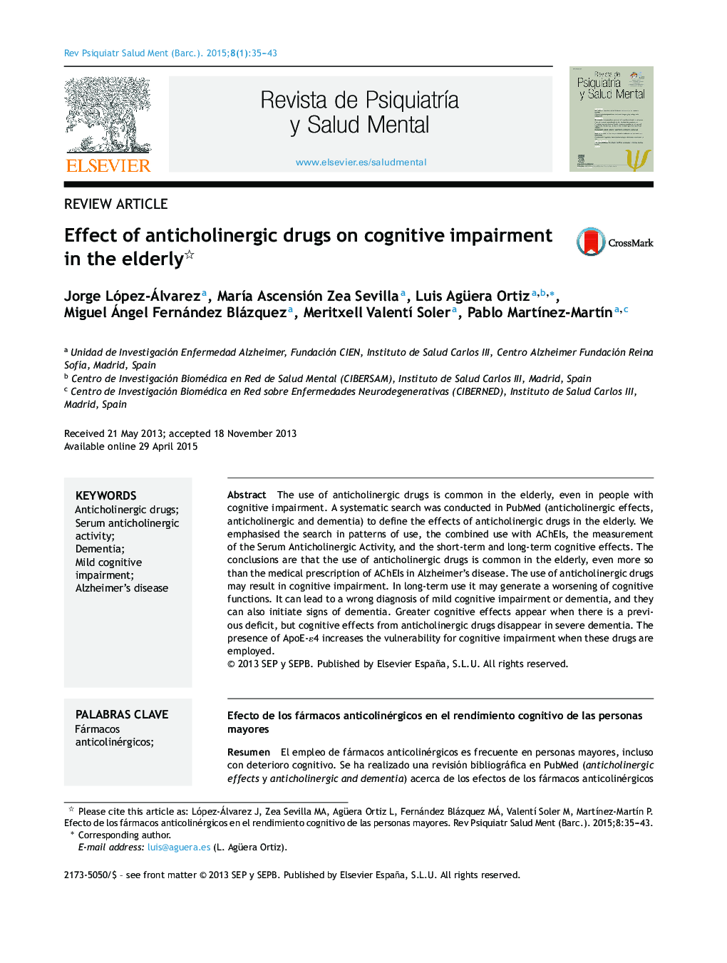 Effect of anticholinergic drugs on cognitive impairment in the elderly 