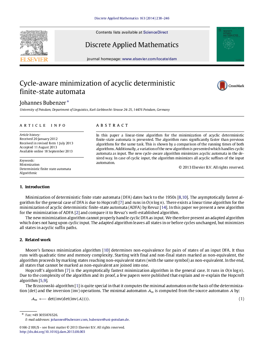 Cycle-aware minimization of acyclic deterministic finite-state automata