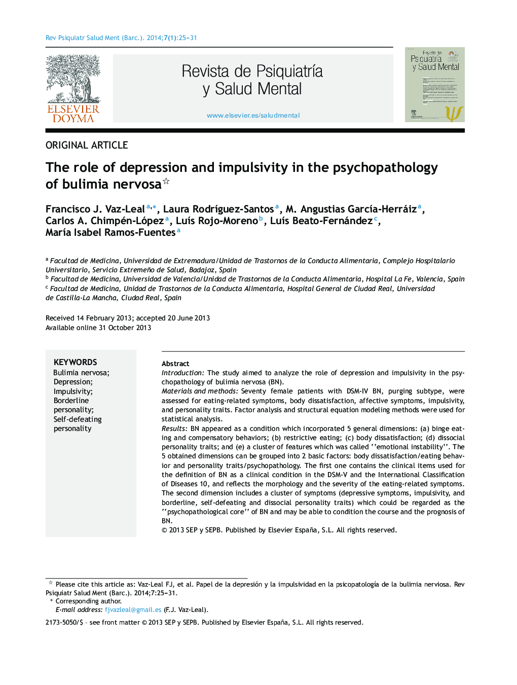 The role of depression and impulsivity in the psychopathology of bulimia nervosa 