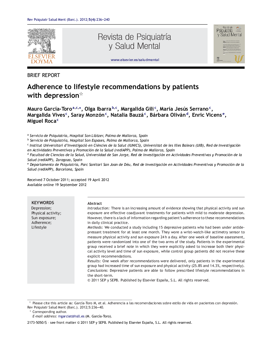 Adherence to lifestyle recommendations by patients with depression 