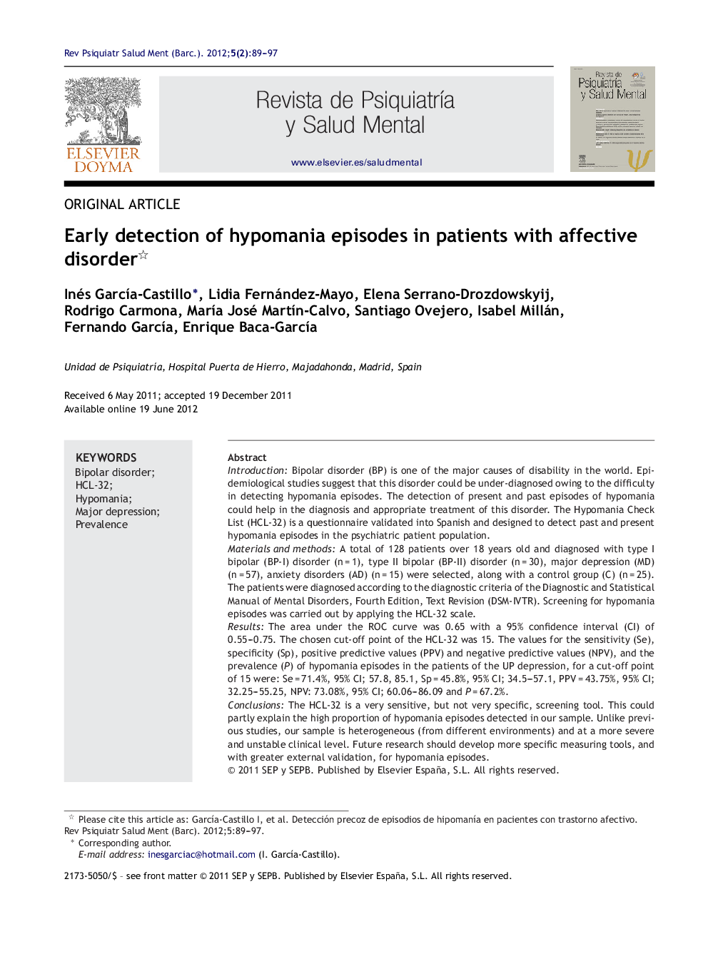 Early detection of hypomania episodes in patients with affective disorder 