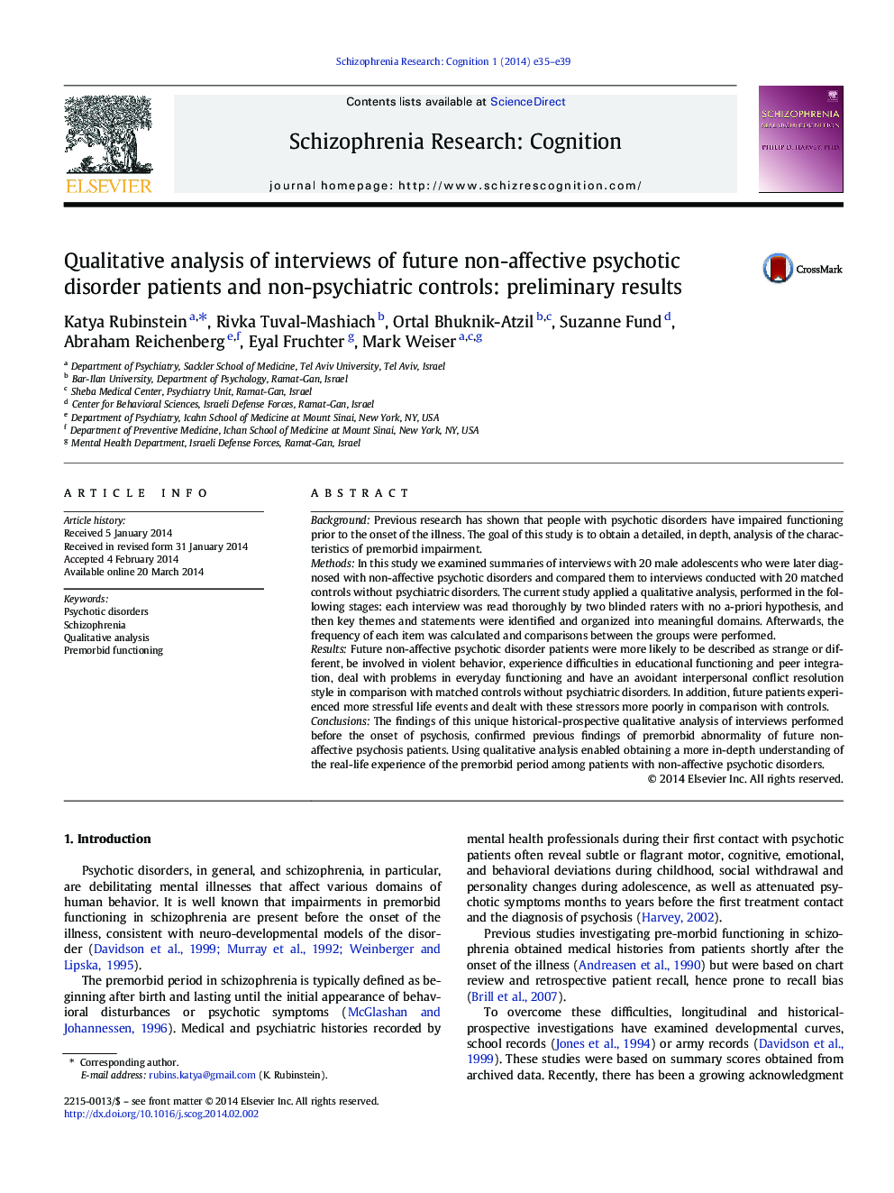 Qualitative analysis of interviews of future non-affective psychotic disorder patients and non-psychiatric controls: preliminary results 