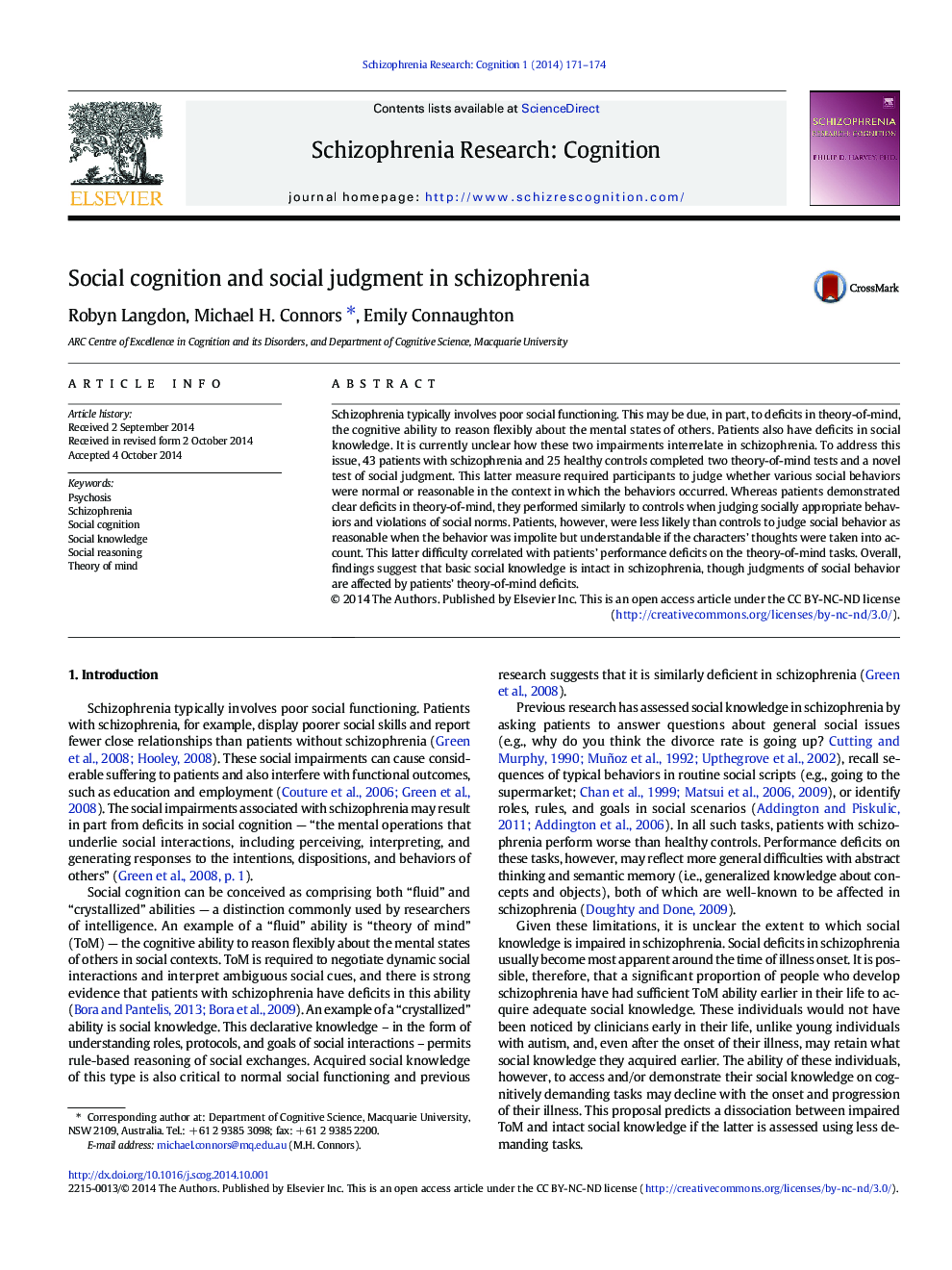 Social cognition and social judgment in schizophrenia