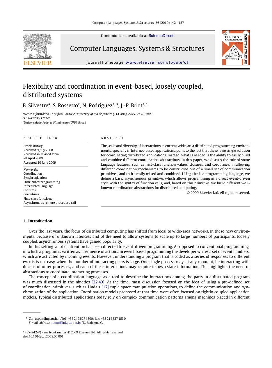 Flexibility and coordination in event-based, loosely coupled, distributed systems