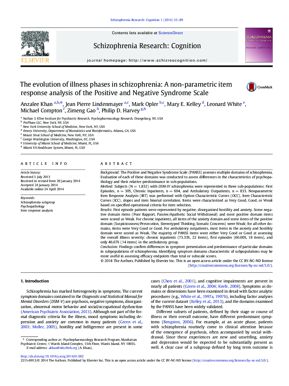 تکامل مراحل بیماری در اسکیزوفرنی: تجزیه و تحلیل واکنش آیتم های غیر پارامتری از مقیاس های مثبت و منفی سندرم 