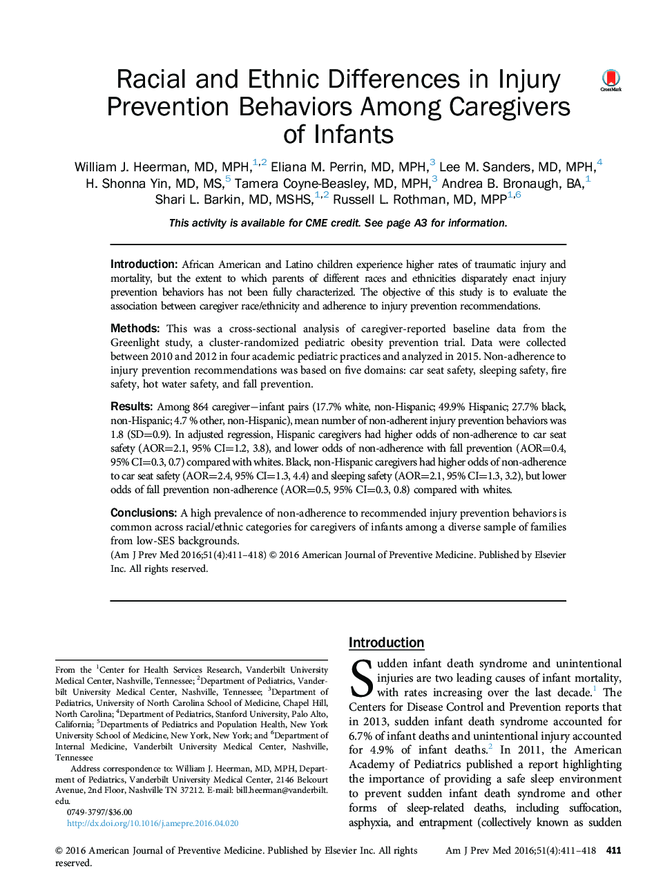 Racial and Ethnic Differences in Injury Prevention Behaviors Among Caregivers of Infants