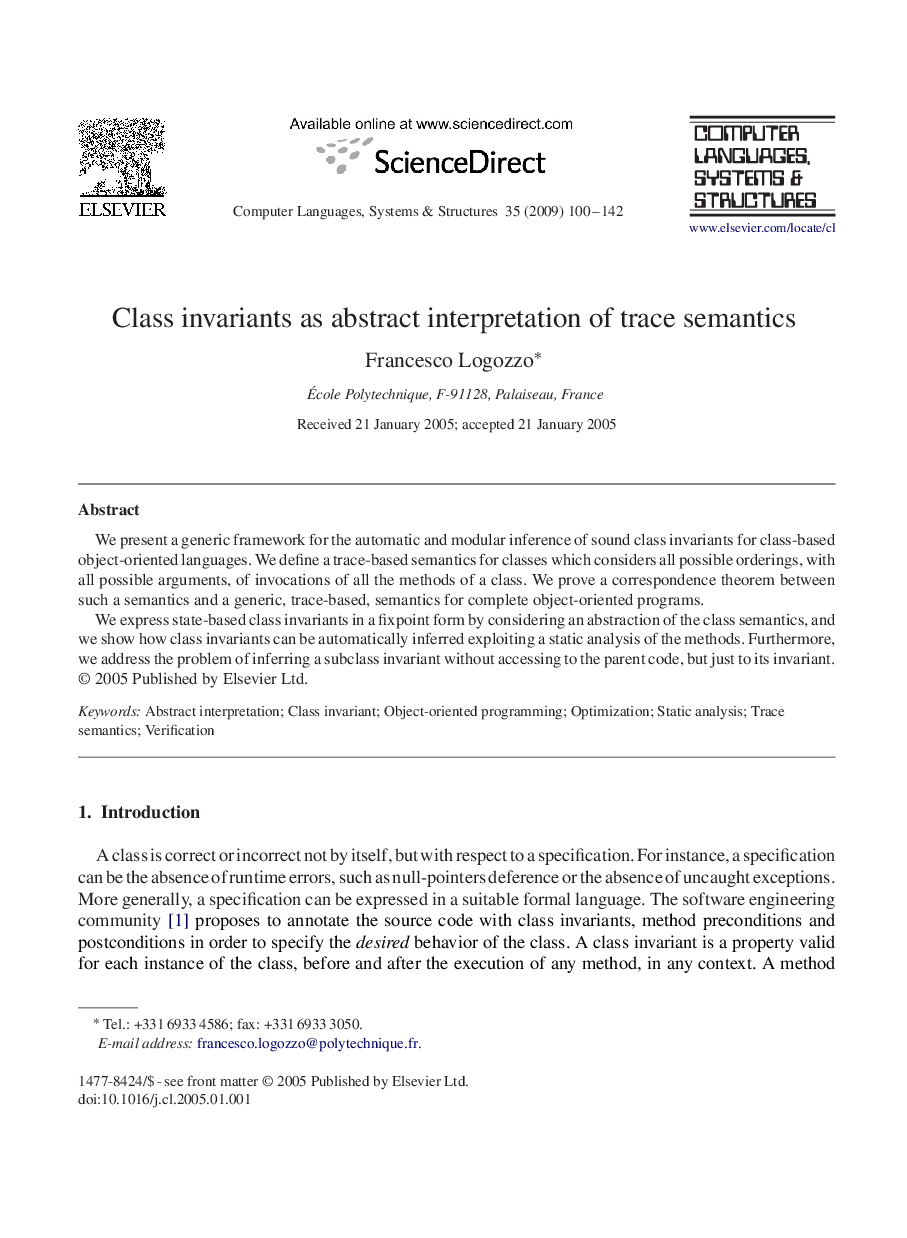 Class invariants as abstract interpretation of trace semantics