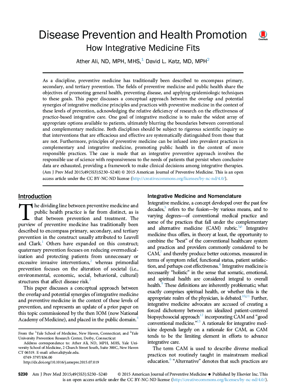 Disease Prevention and Health Promotion: How Integrative Medicine Fits