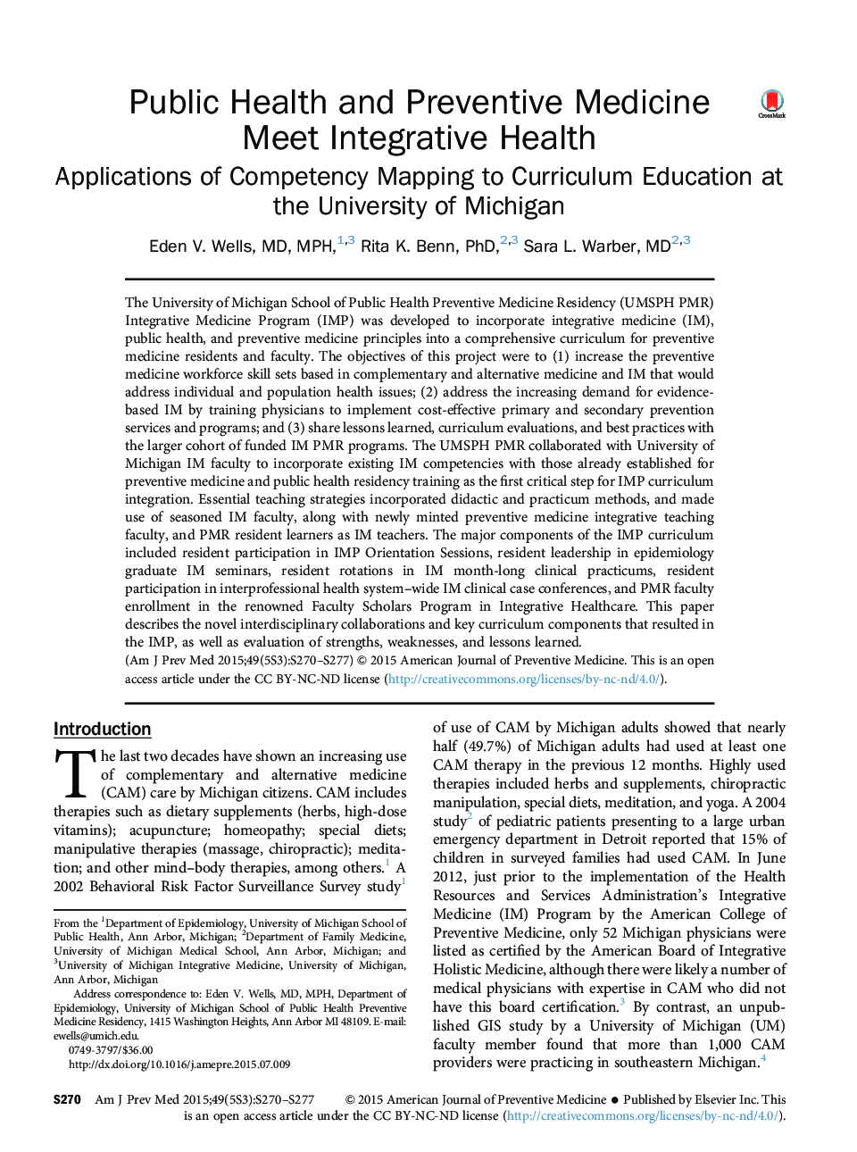 Public Health and Preventive Medicine Meet Integrative Health: Applications of Competency Mapping to Curriculum Education at the University of Michigan