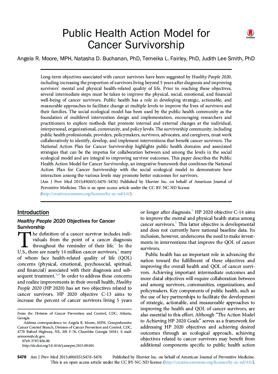 Public Health Action Model for Cancer Survivorship