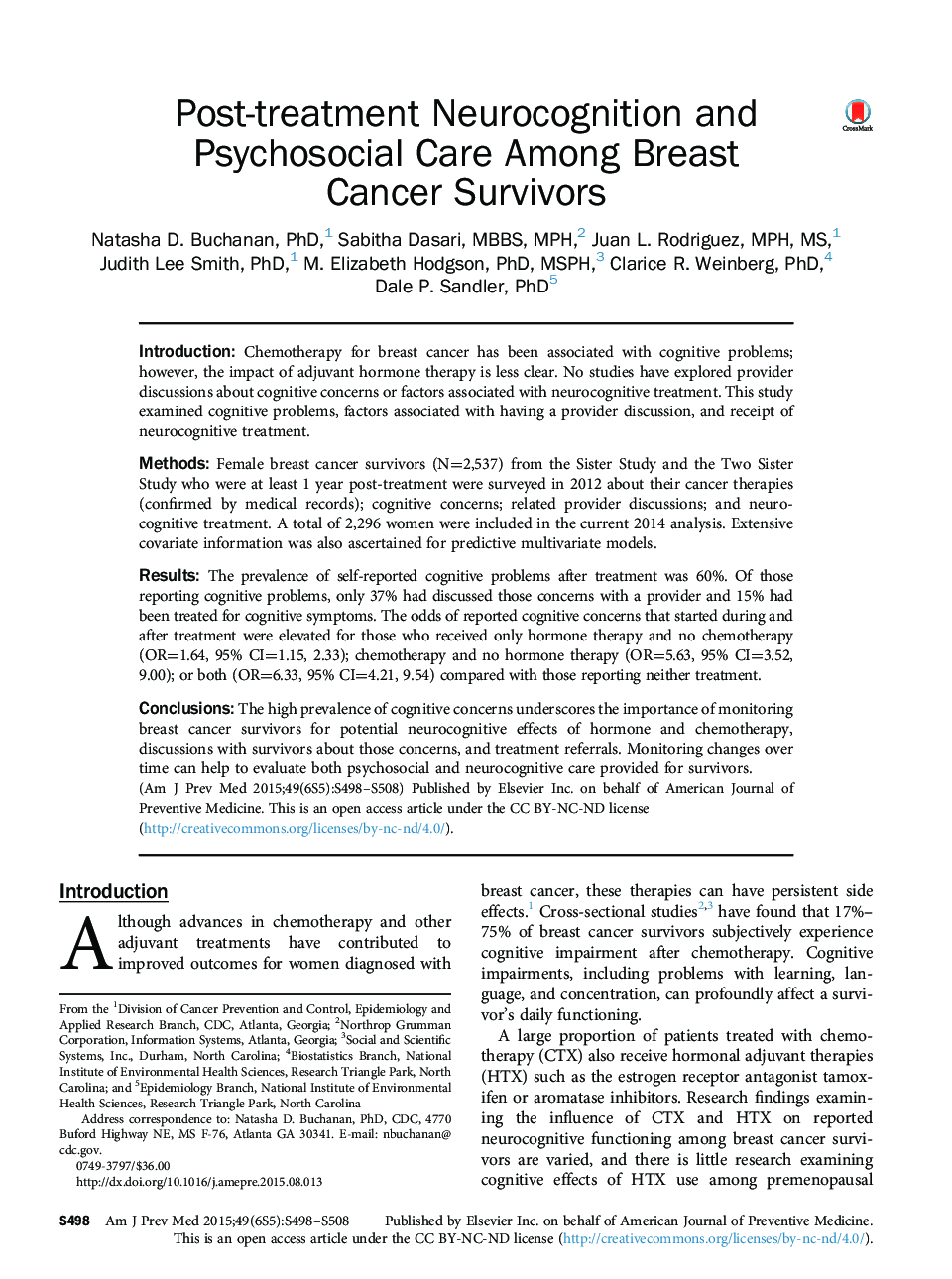 Post-treatment Neurocognition and Psychosocial Care Among Breast Cancer Survivors