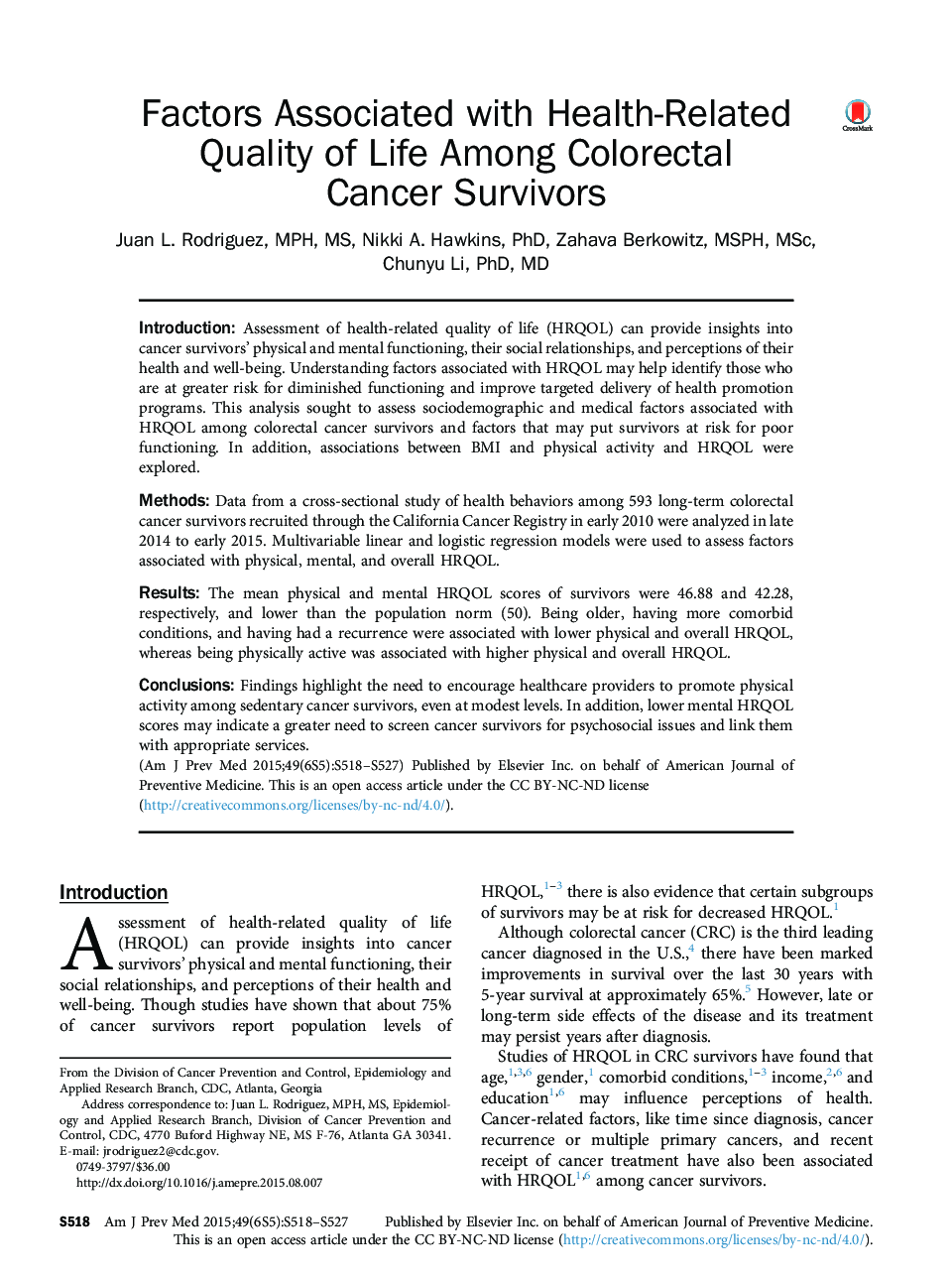 Factors Associated with Health-Related Quality of Life Among Colorectal Cancer Survivors