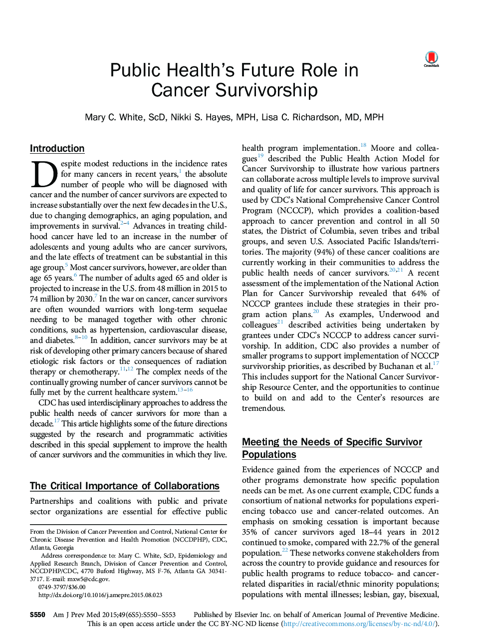 Public Health's Future Role in Cancer Survivorship