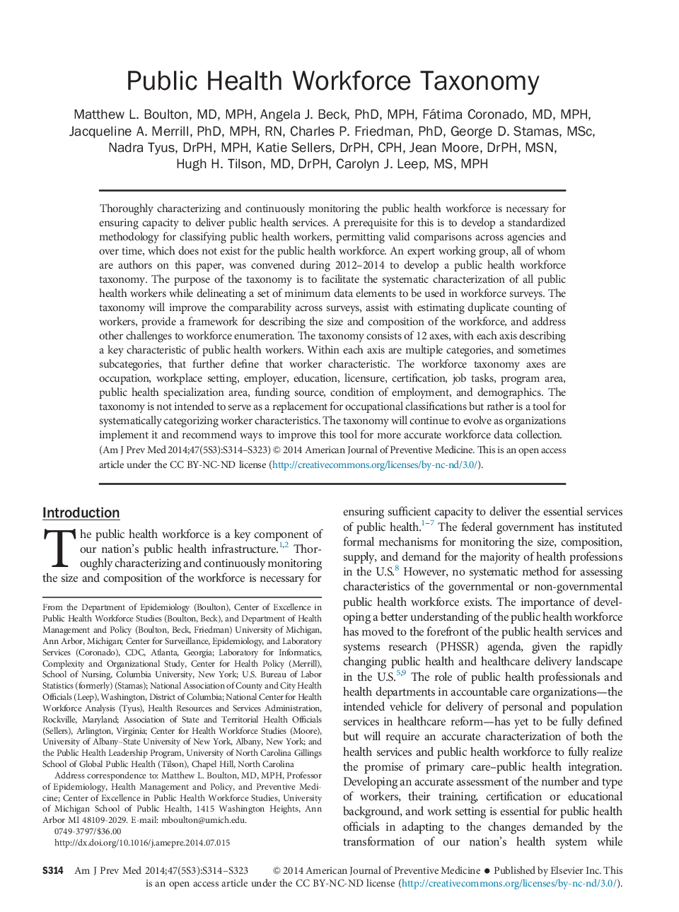 Public Health Workforce Taxonomy