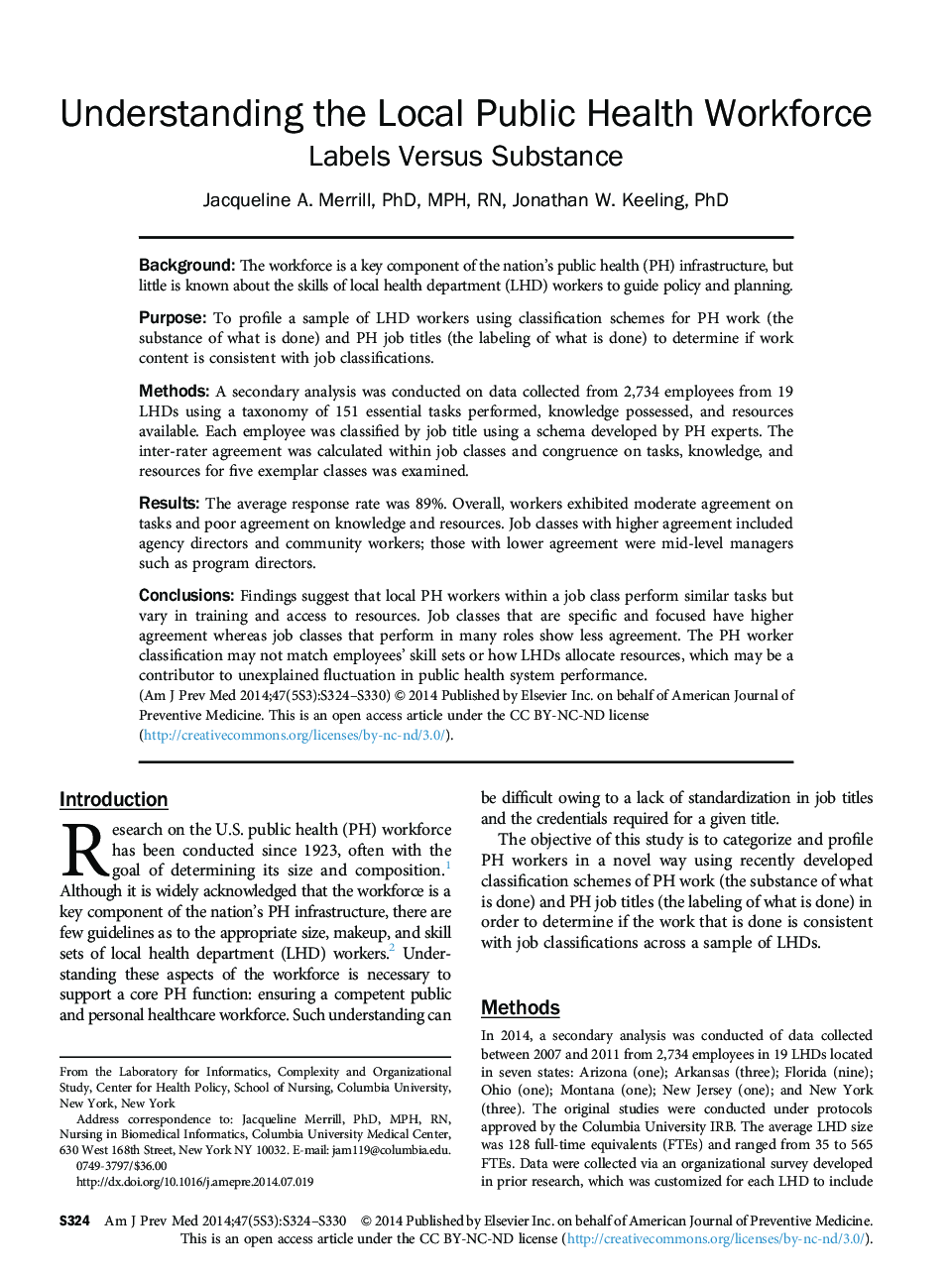 Understanding the Local Public Health Workforce: Labels Versus Substance
