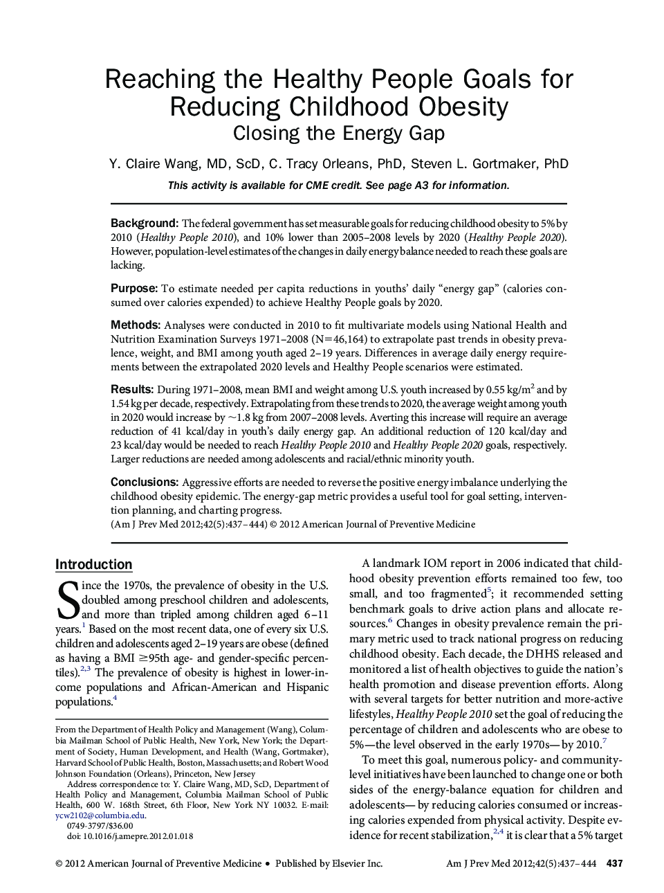 عکس صفحه اول مقاله: Reaching the Healthy People Goals for Reducing Childhood Obesity: Closing the Energy Gap Reaching the Healthy People Goals for Reducing Childhood Obesity: Closing the Energy Gap