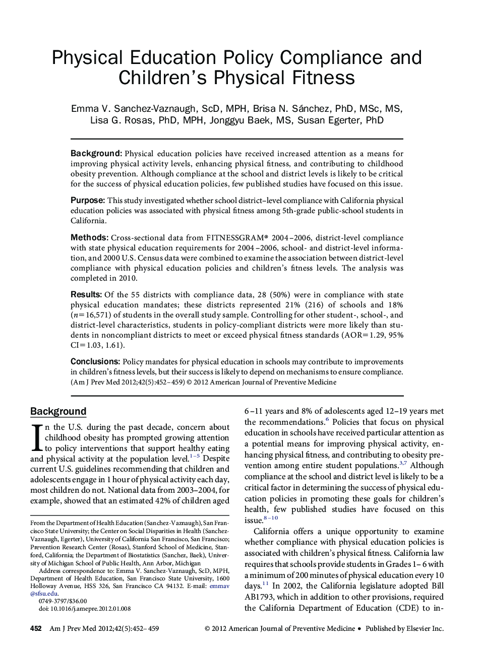 Physical Education Policy Compliance and Children's Physical Fitness