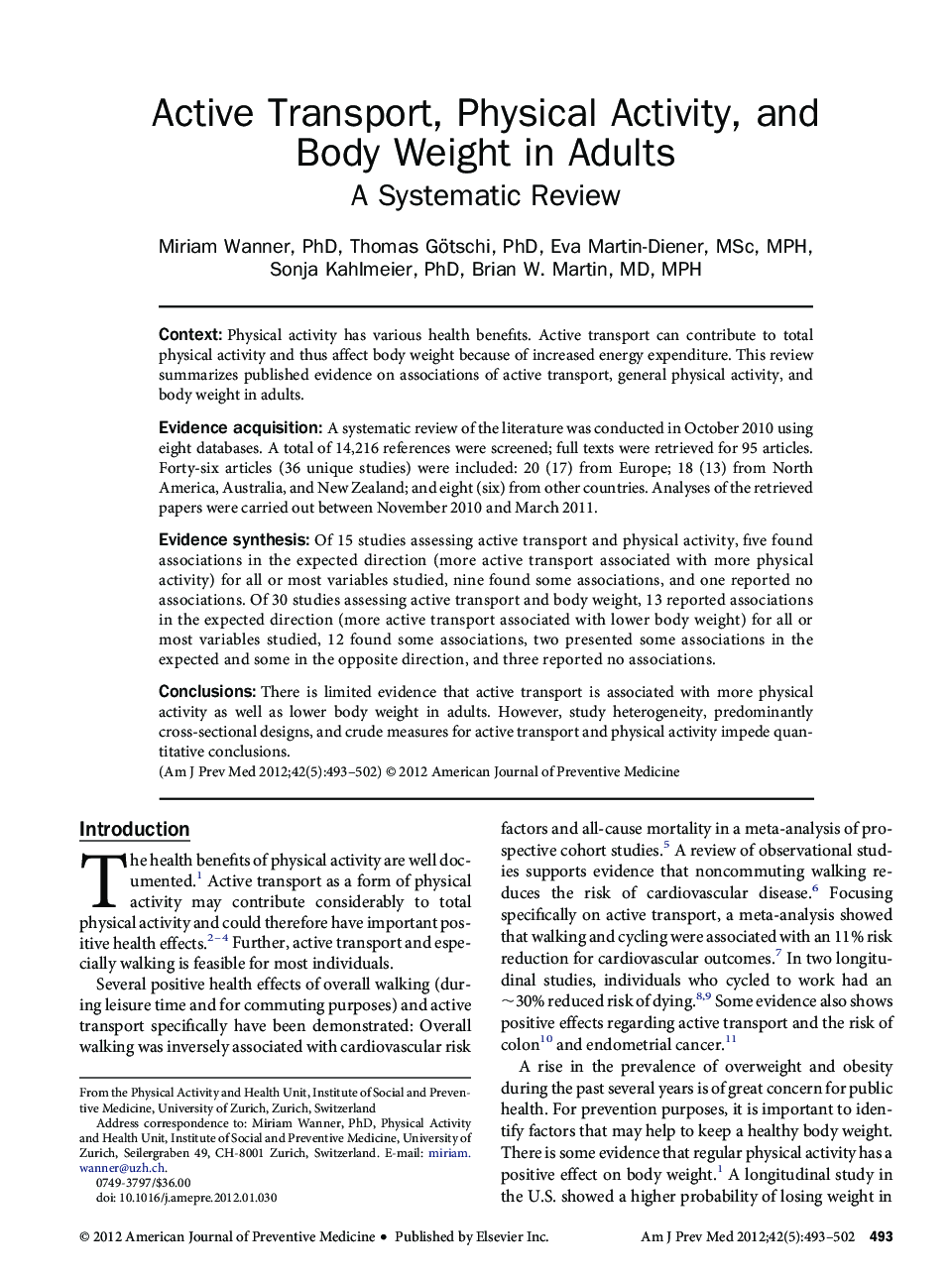عکس صفحه اول مقاله: Active Transport, Physical Activity, and Body Weight in Adults: A Systematic Review Active Transport, Physical Activity, and Body Weight in Adults: A Systematic Review