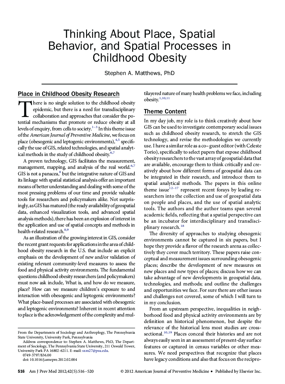 عکس صفحه اول مقاله: Thinking About Place, Spatial Behavior, and Spatial Processes in Childhood Obesity Thinking About Place, Spatial Behavior, and Spatial Processes in Childhood Obesity