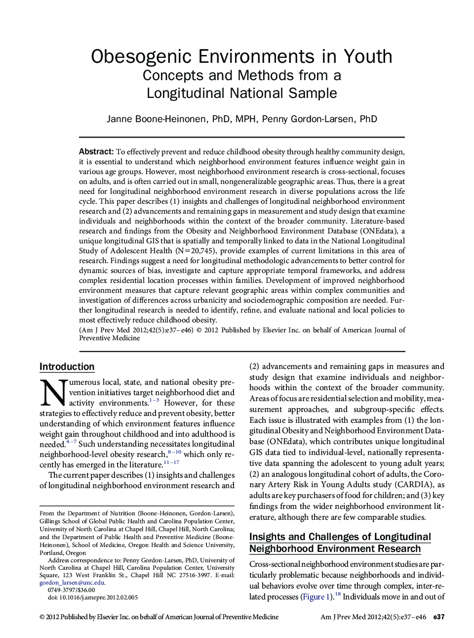 Obesogenic Environments in Youth: Concepts and Methods from a Longitudinal National Sample