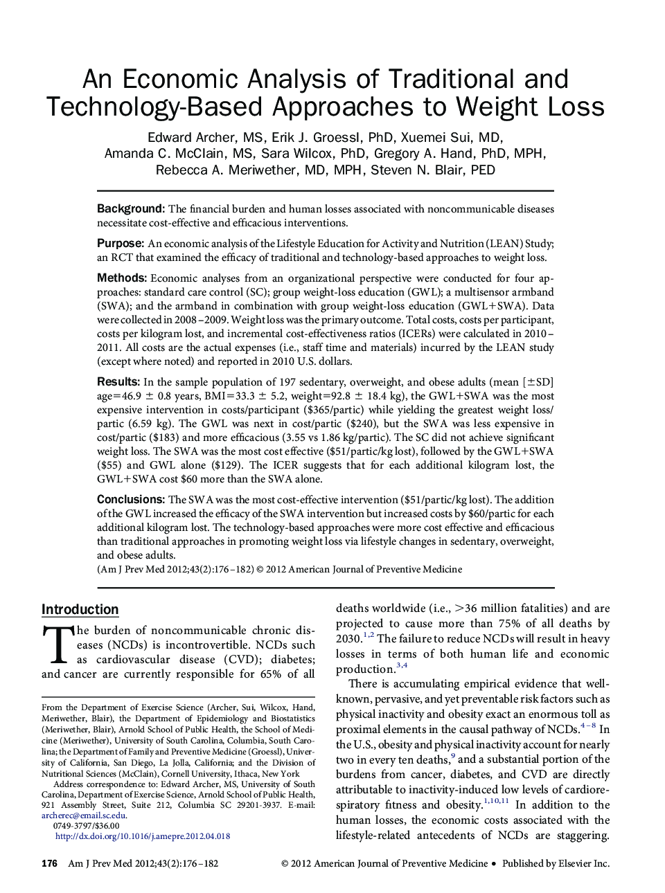 An Economic Analysis of Traditional and Technology-Based Approaches to Weight Loss