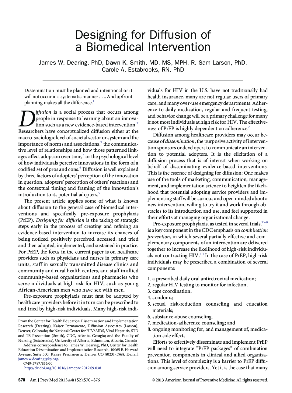 Designing for Diffusion of a Biomedical Intervention