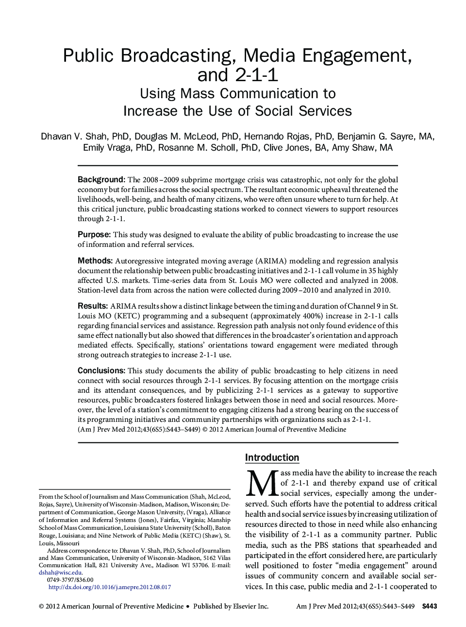 Public Broadcasting, Media Engagement, and 2-1-1: Using Mass Communication to Increase the Use of Social Services