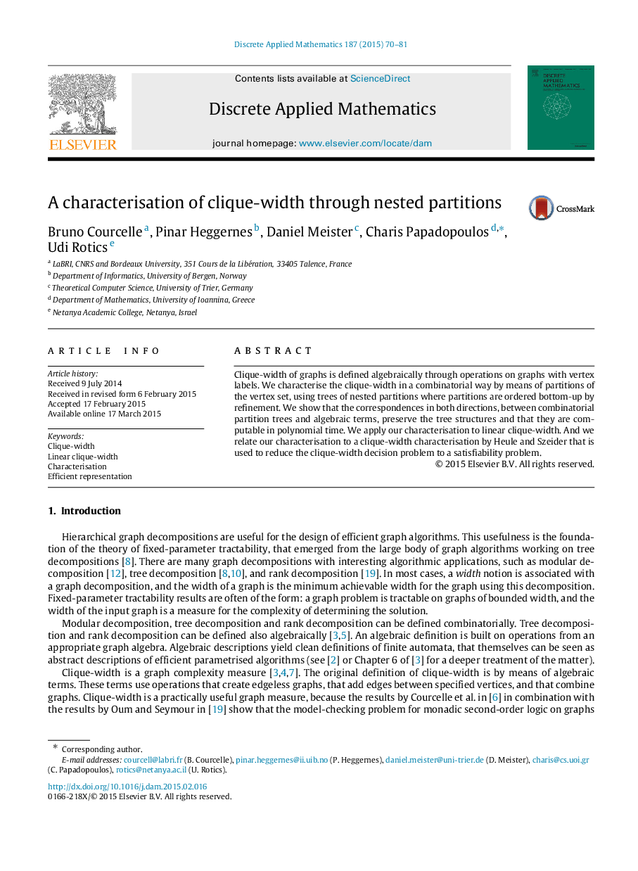 A characterisation of clique-width through nested partitions