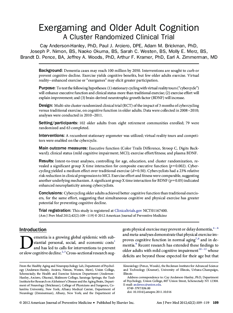 Exergaming and Older Adult Cognition: A Cluster Randomized Clinical Trial