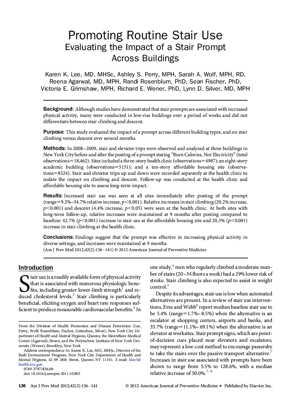 عکس صفحه اول مقاله: Promoting Routine Stair Use: Evaluating the Impact of a Stair Prompt Across Buildings Promoting Routine Stair Use: Evaluating the Impact of a Stair Prompt Across Buildings