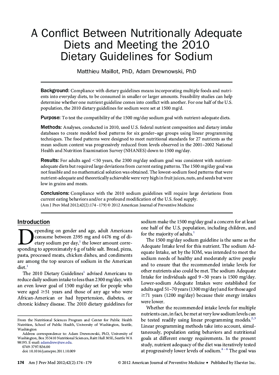 عکس صفحه اول مقاله: A Conflict Between Nutritionally Adequate Diets and Meeting the 2010 Dietary Guidelines for Sodium A Conflict Between Nutritionally Adequate Diets and Meeting the 2010 Dietary Guidelines for Sodium