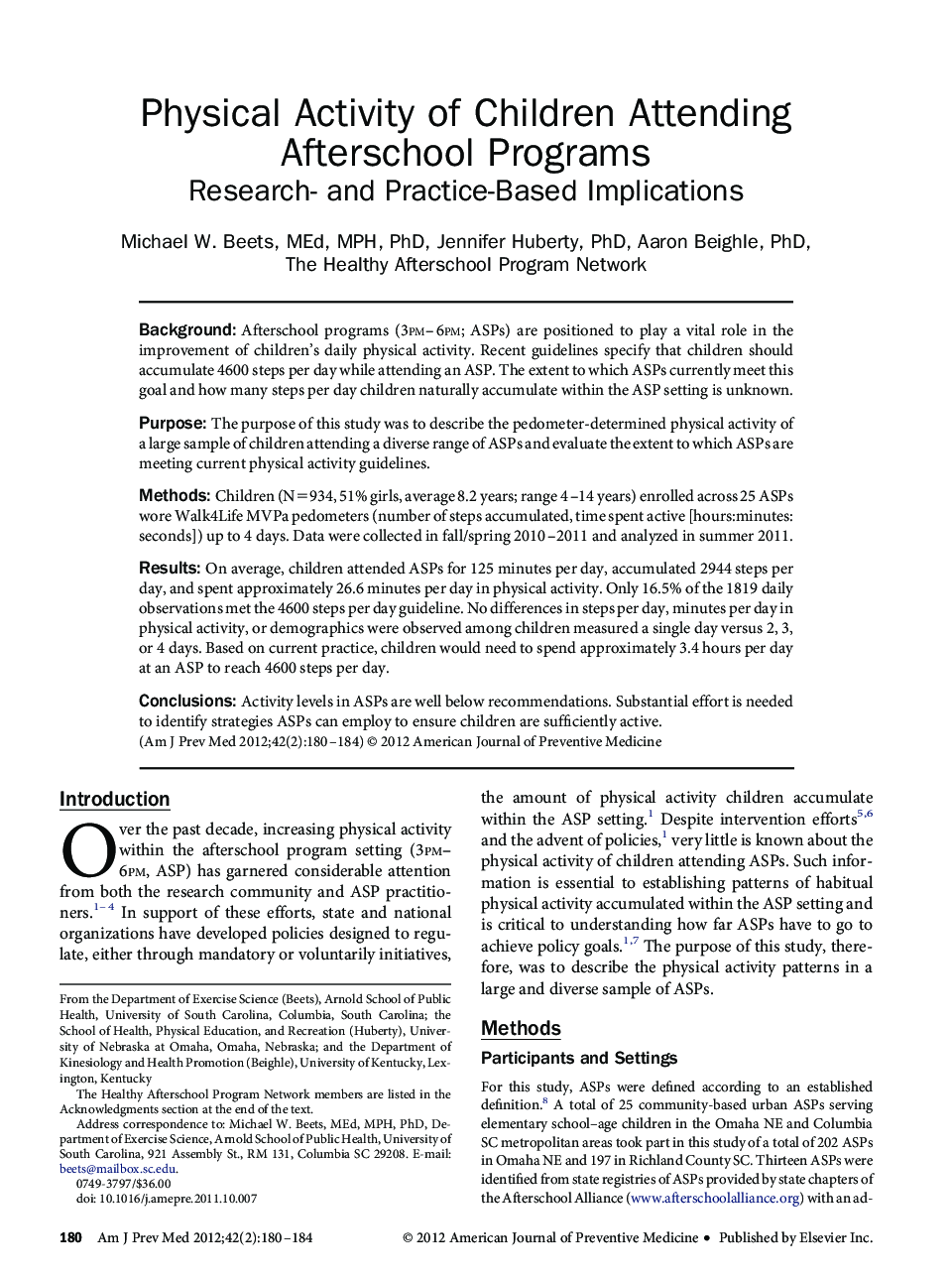 عکس صفحه اول مقاله: Physical Activity of Children Attending Afterschool Programs : Research- and Practice-Based Implications Physical Activity of Children Attending Afterschool Programs : Research- and Practice-Based Implications