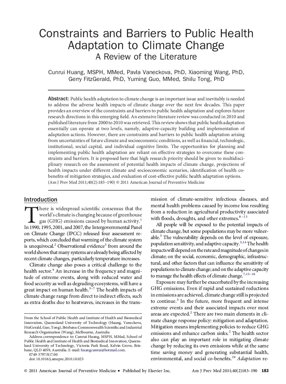 عکس صفحه اول مقاله: Constraints and Barriers to Public Health Adaptation to Climate Change: A Review of the Literature Constraints and Barriers to Public Health Adaptation to Climate Change: A Review of the Literature