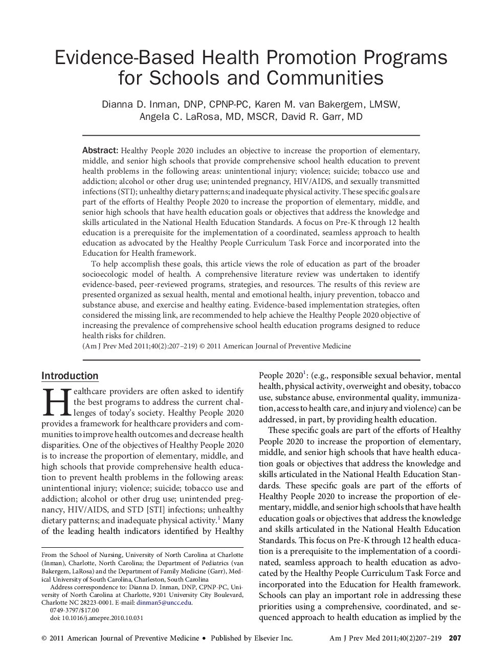 عکس صفحه اول مقاله: Evidence-Based Health Promotion Programs for Schools and Communities Evidence-Based Health Promotion Programs for Schools and Communities