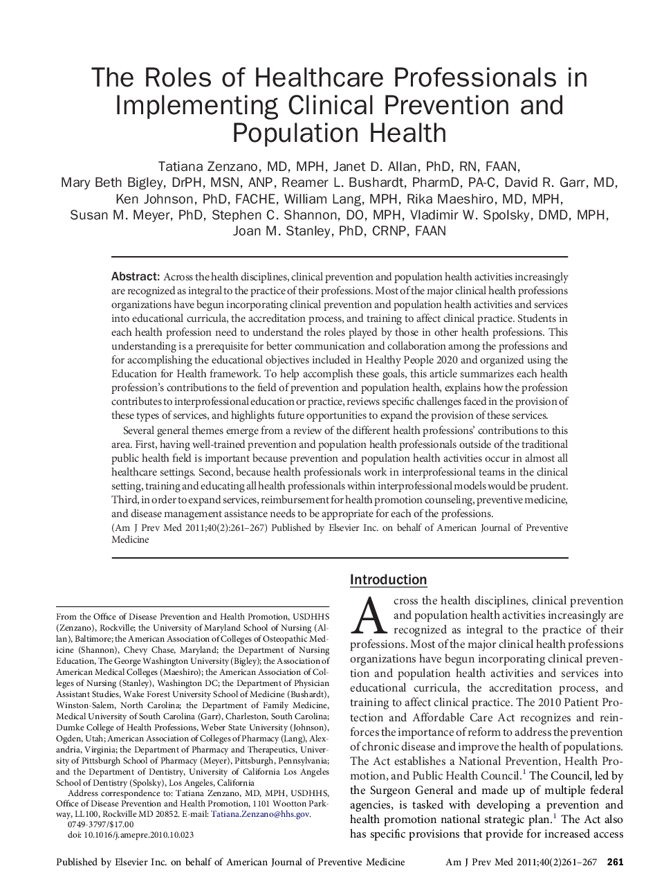 عکس صفحه اول مقاله: The Roles of Healthcare Professionals in Implementing Clinical Prevention and Population Health The Roles of Healthcare Professionals in Implementing Clinical Prevention and Population Health