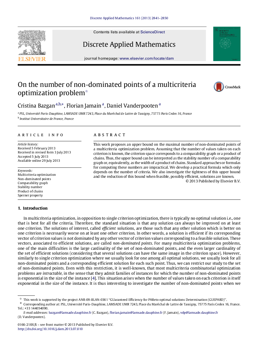 On the number of non-dominated points of a multicriteria optimization problem 