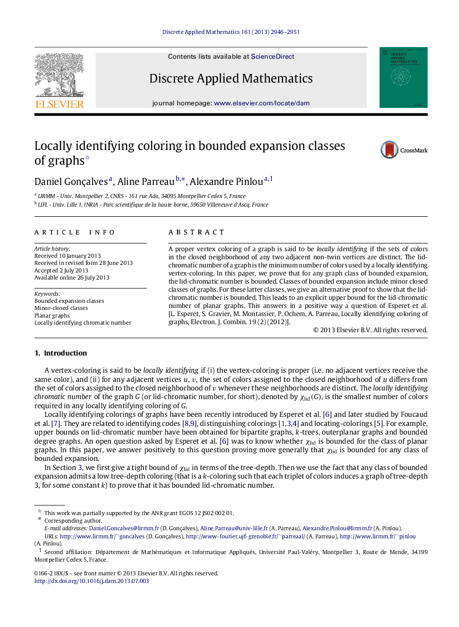 Locally identifying coloring in bounded expansion classes of graphs 